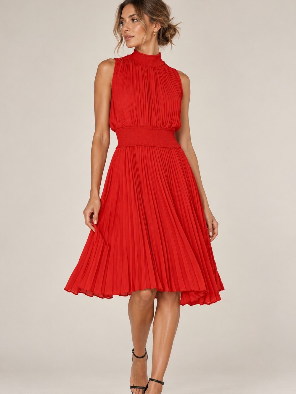 NWT Nanette Lepore Saffron Sun High Neck Smocked Pleated Midi Dress Size 14